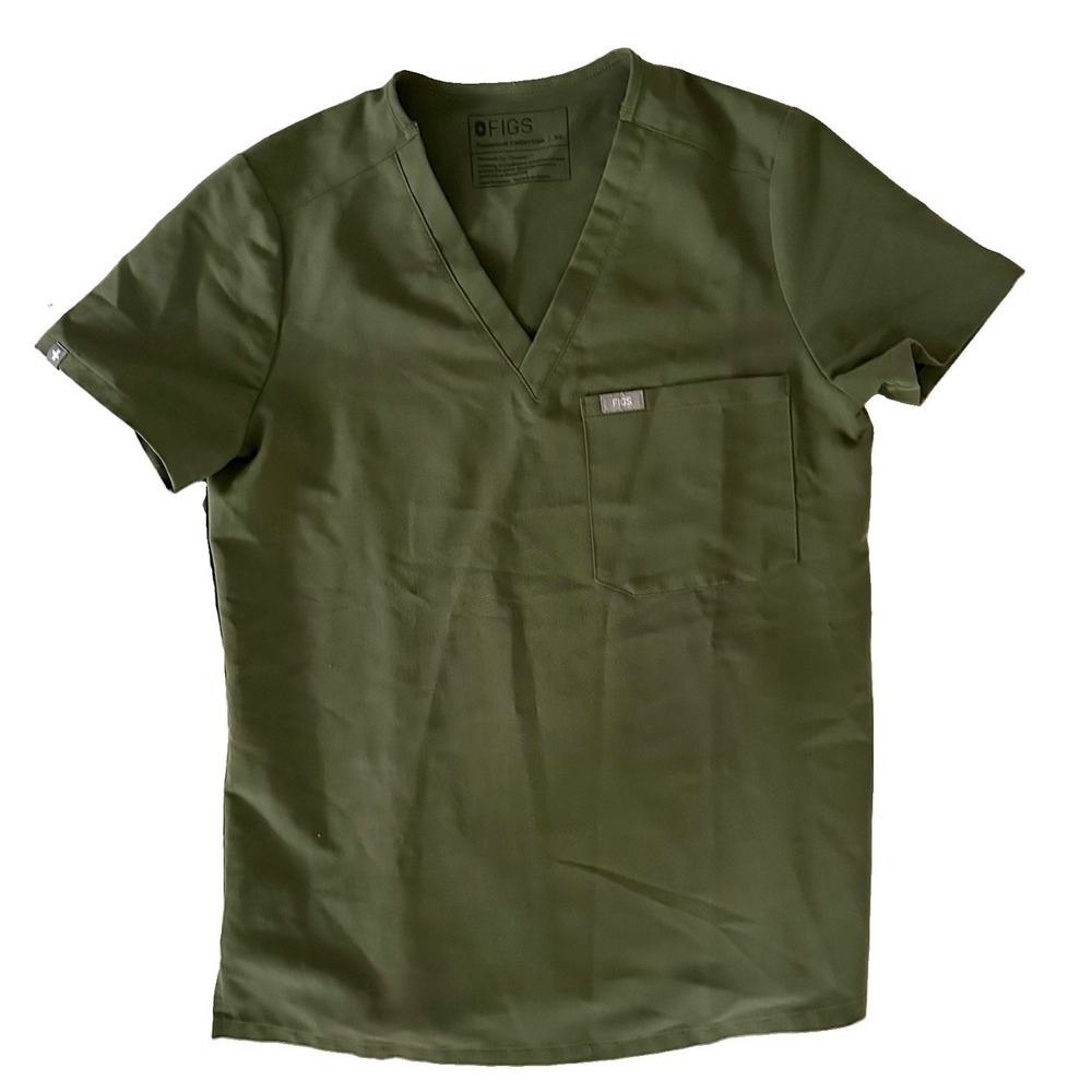 FIGS Women's Sz XS Catarina Olive Green One-Pocket Scrub Top Medical Nursing